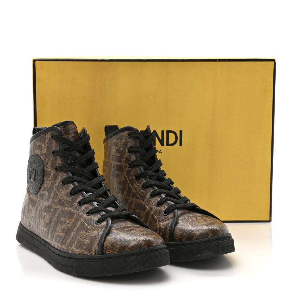 Glazed Fabric FF 1974 Stamp Patch High Top Sneakers 37.5 Mogano Panna Black