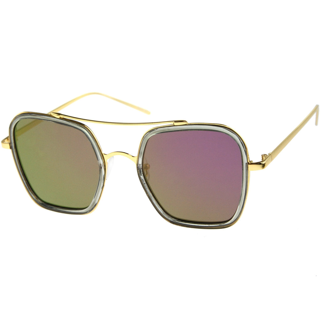 Modern Square Mirrored Flat Lens Sunglasses A500