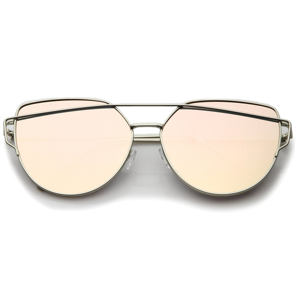 Oversize Thin Cross Brow Mirrored Flat Lens Sunglasses A545