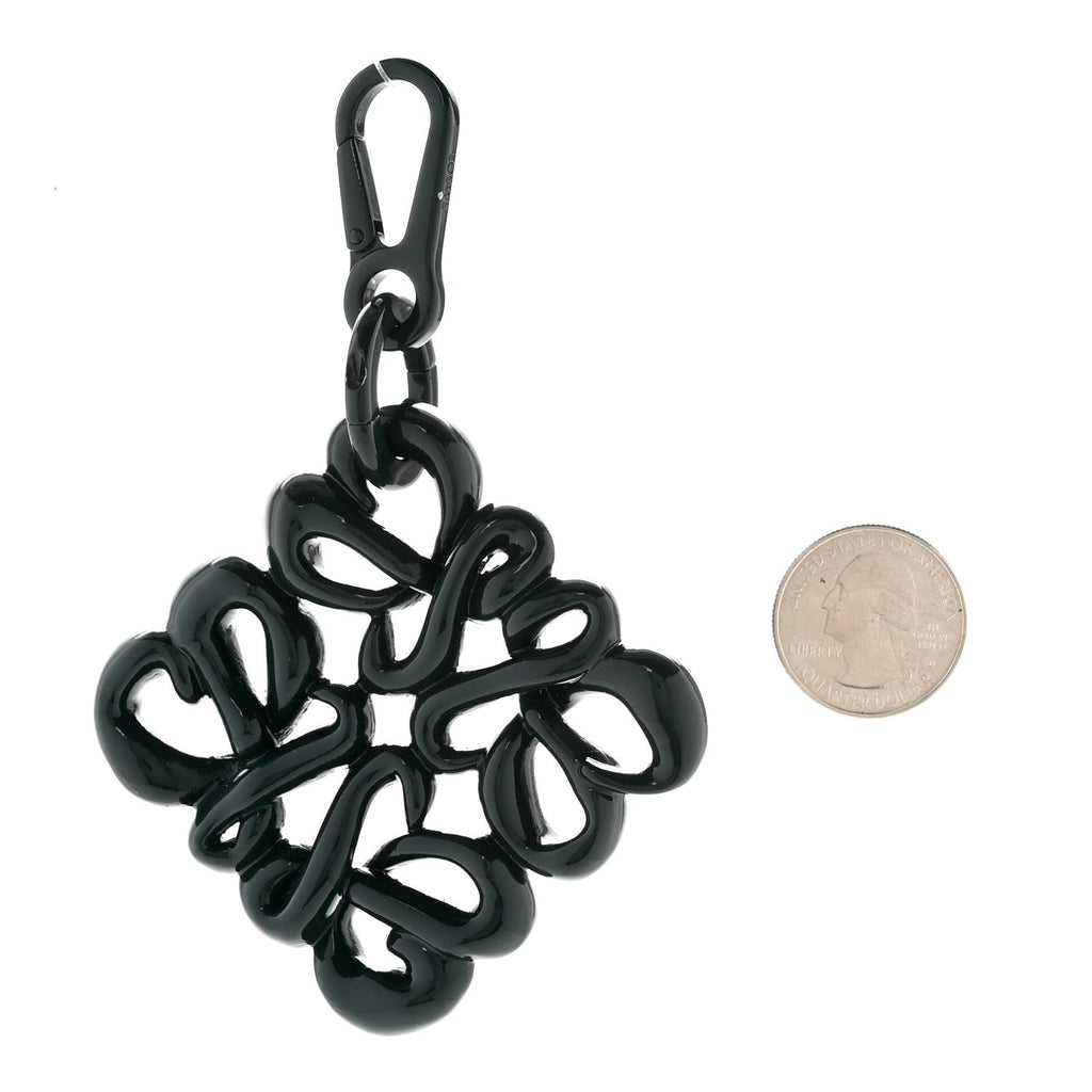 Varnished Metal Anagram Bag Charm Key Holder Dark Green