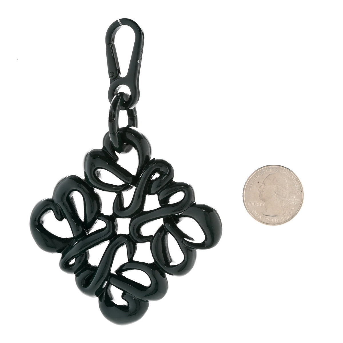 Varnished Metal Anagram Bag Charm Key Holder Dark Green