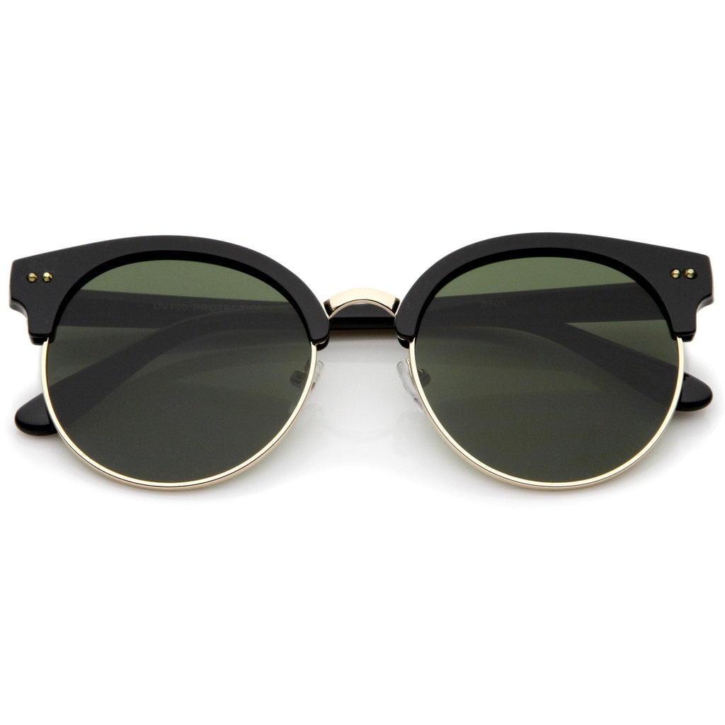 Women's Indie Cat Eye Half Frame Round Sunglasses A407
