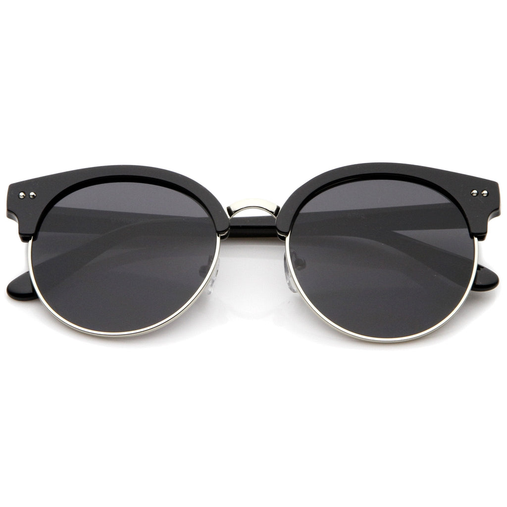 Women's Indie Cat Eye Half Frame Round Sunglasses A407
