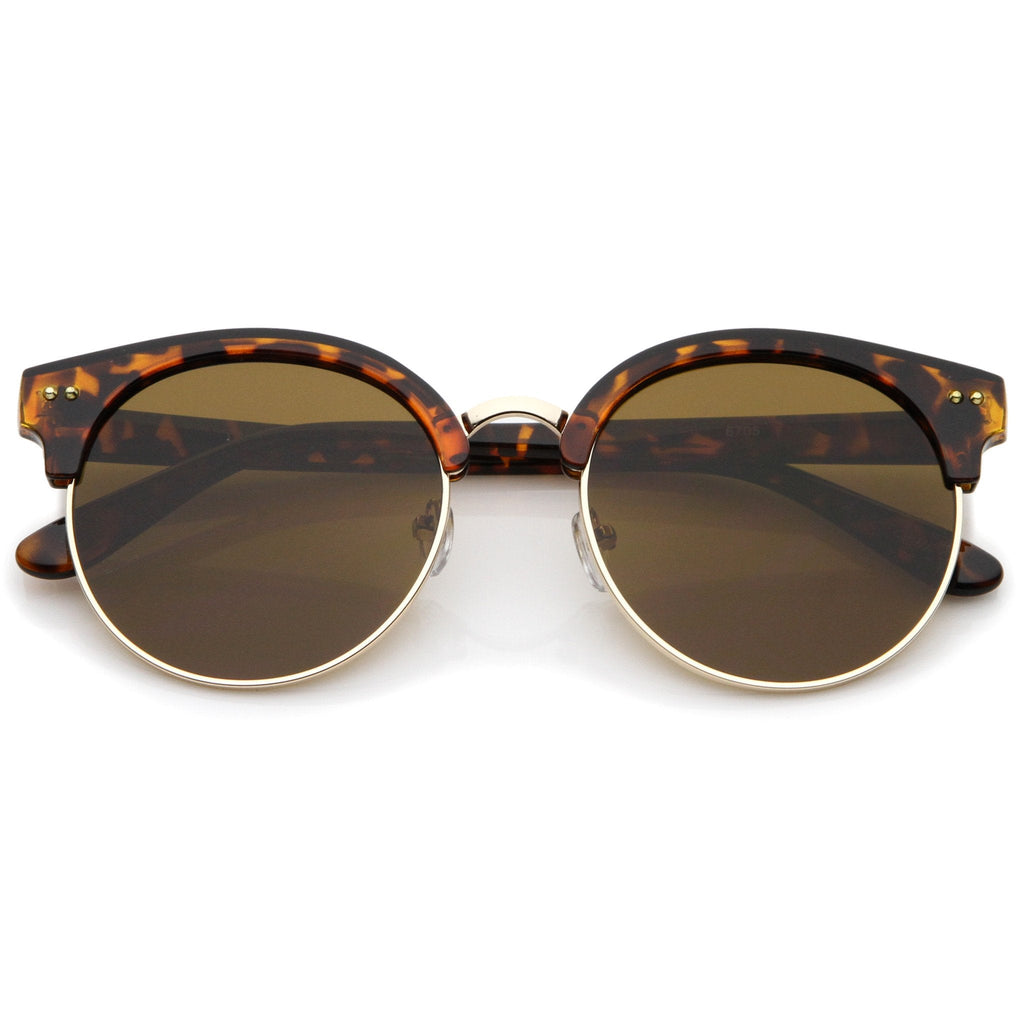 Women's Indie Cat Eye Half Frame Round Sunglasses A407