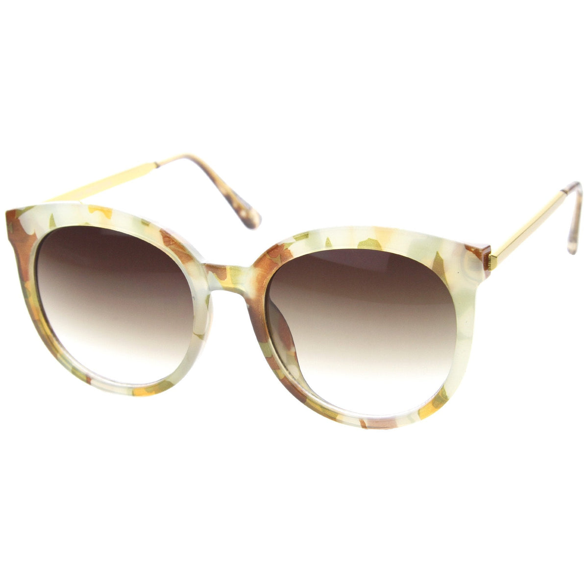 Oversize Round Metal Temple Cat Eye Sunglasses A097