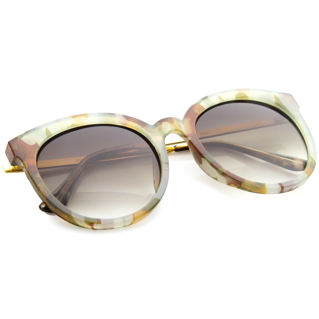 Oversize Round Metal Temple Cat Eye Sunglasses A097