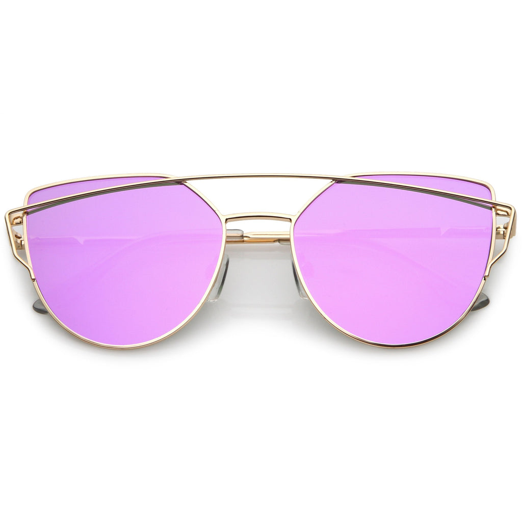 Premium Oversize Laser Cut Cat Eye Mirrored Flat Lens Sunglasses C358