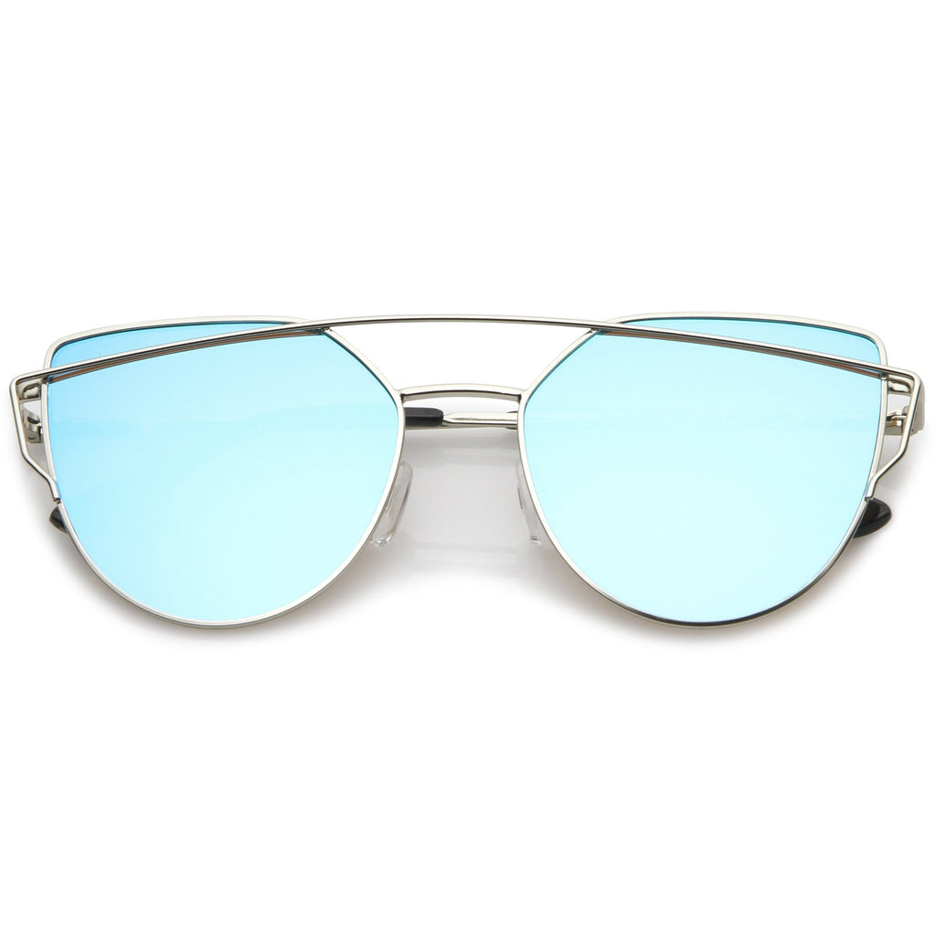 Premium Oversize Laser Cut Cat Eye Mirrored Flat Lens Sunglasses C358