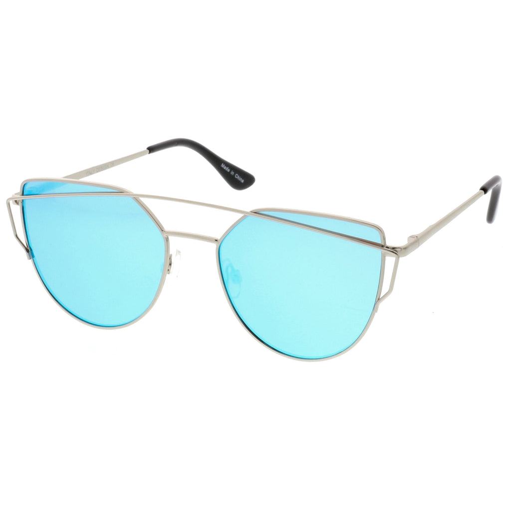 Premium Oversize Laser Cut Cat Eye Mirrored Flat Lens Sunglasses C358