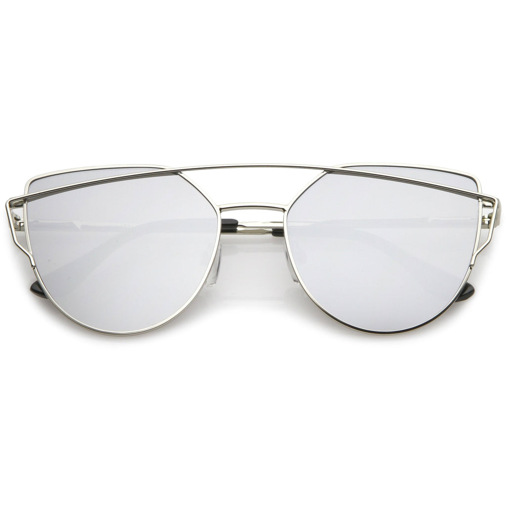 Premium Oversize Laser Cut Cat Eye Mirrored Flat Lens Sunglasses C358