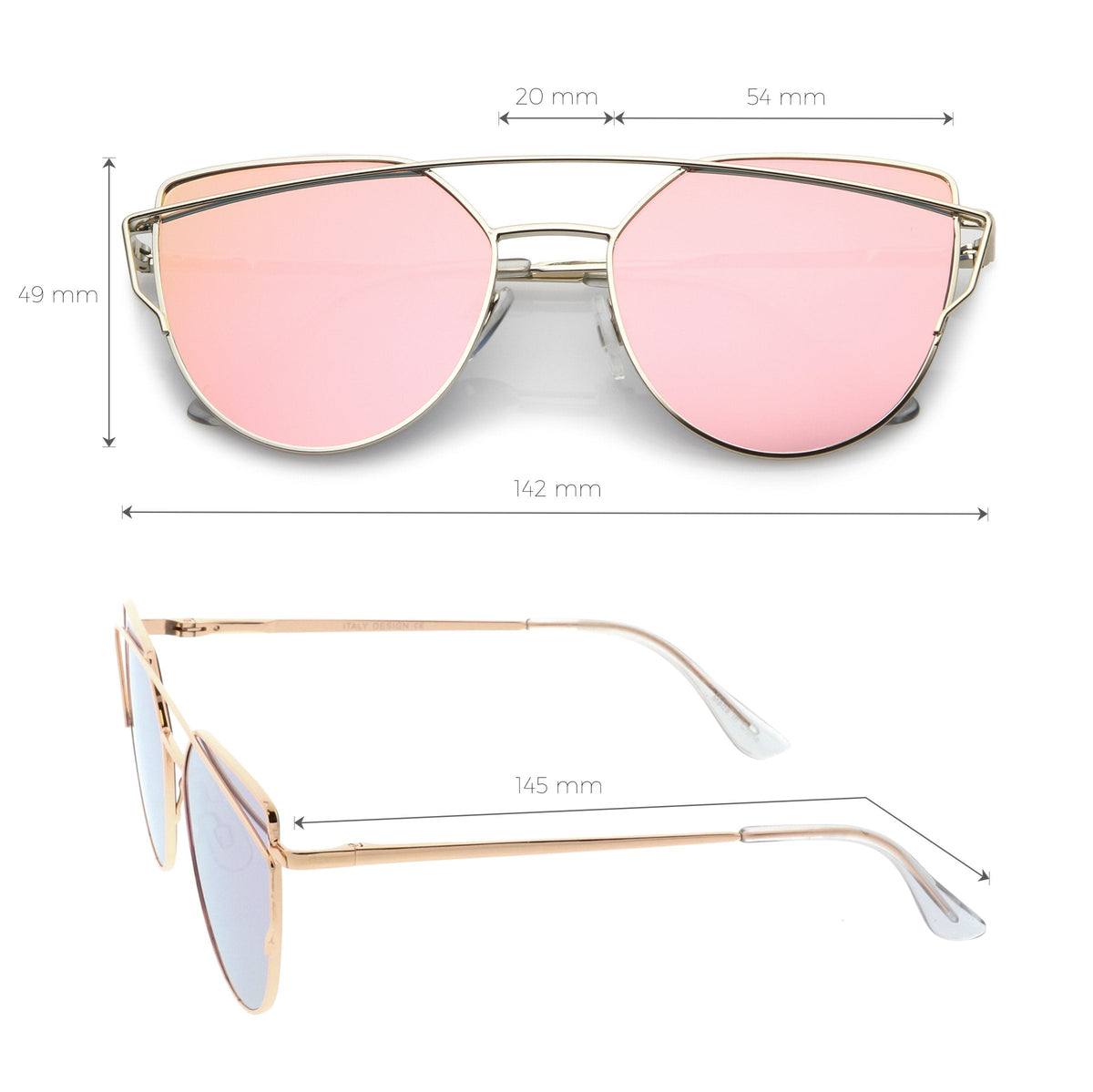 Premium Oversize Laser Cut Cat Eye Mirrored Flat Lens Sunglasses C358