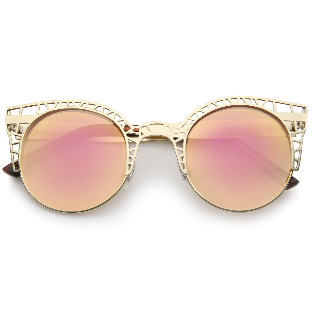 Women's Laser Cut Mesh Mirror Lens Cat Eye Sunglasses A497