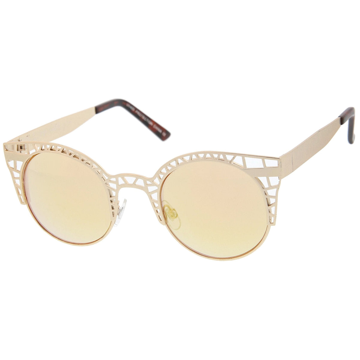 Women's Laser Cut Mesh Mirror Lens Cat Eye Sunglasses A497