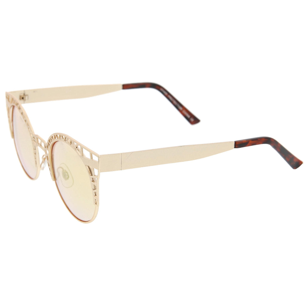 Women's Laser Cut Mesh Mirror Lens Cat Eye Sunglasses A497