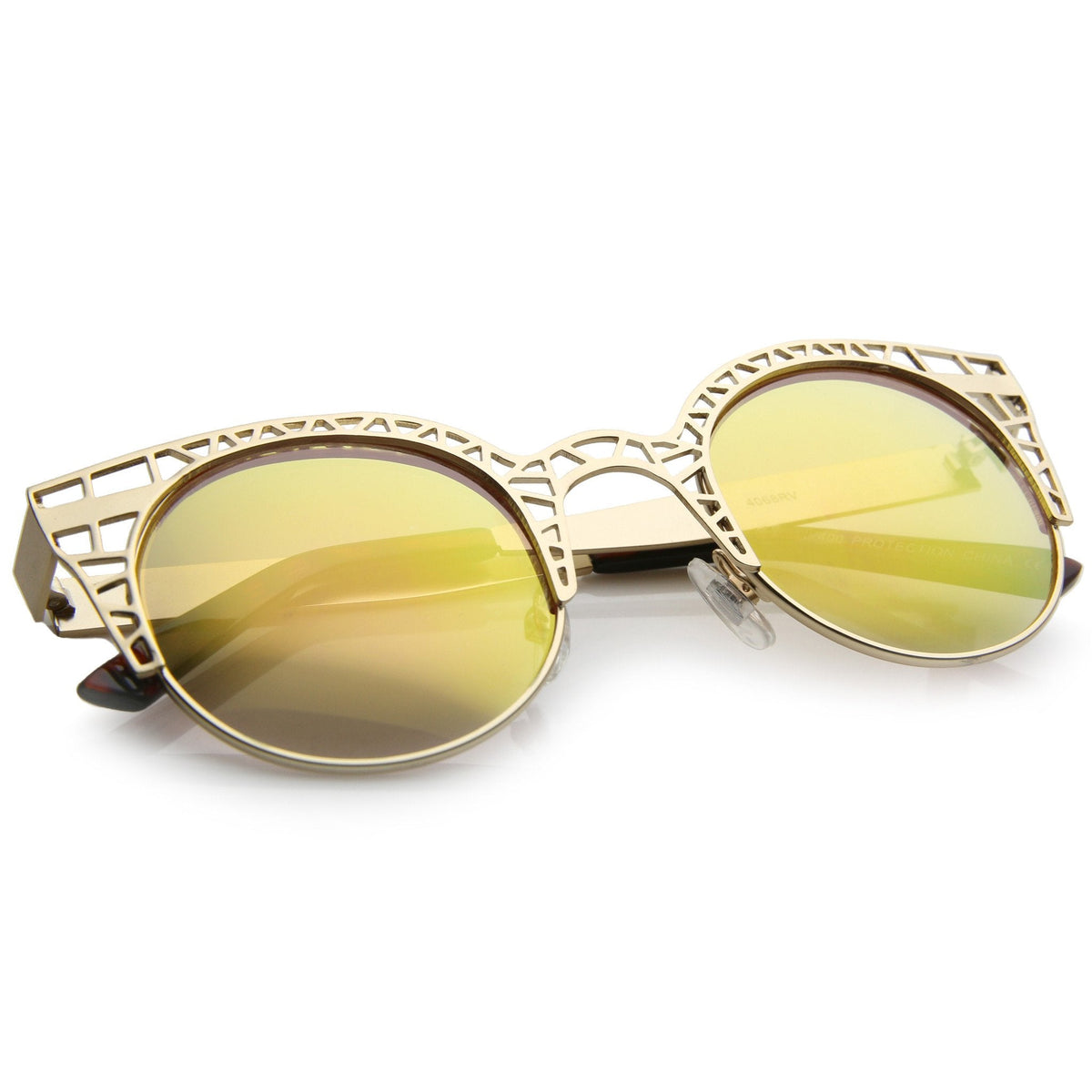 Women's Laser Cut Mesh Mirror Lens Cat Eye Sunglasses A497