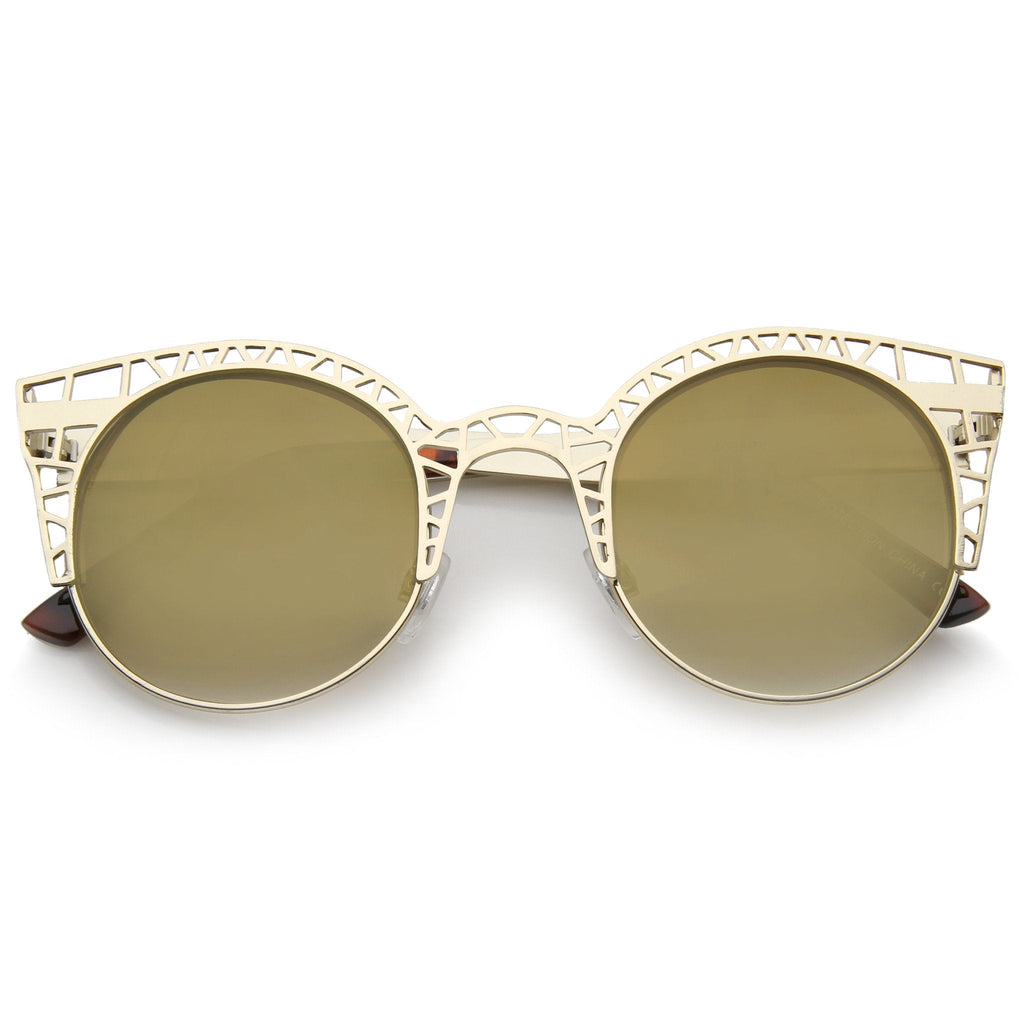 Women's Laser Cut Mesh Mirror Lens Cat Eye Sunglasses A497