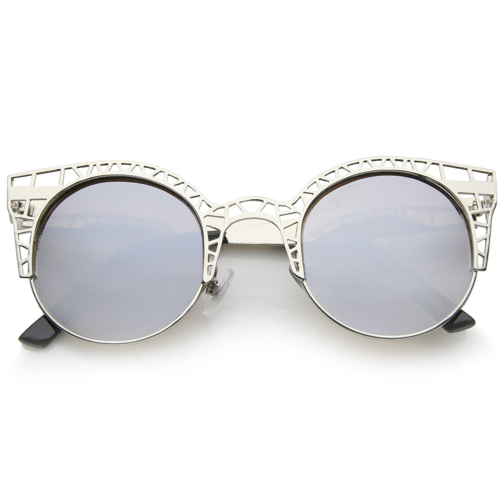 Women's Laser Cut Mesh Mirror Lens Cat Eye Sunglasses A497