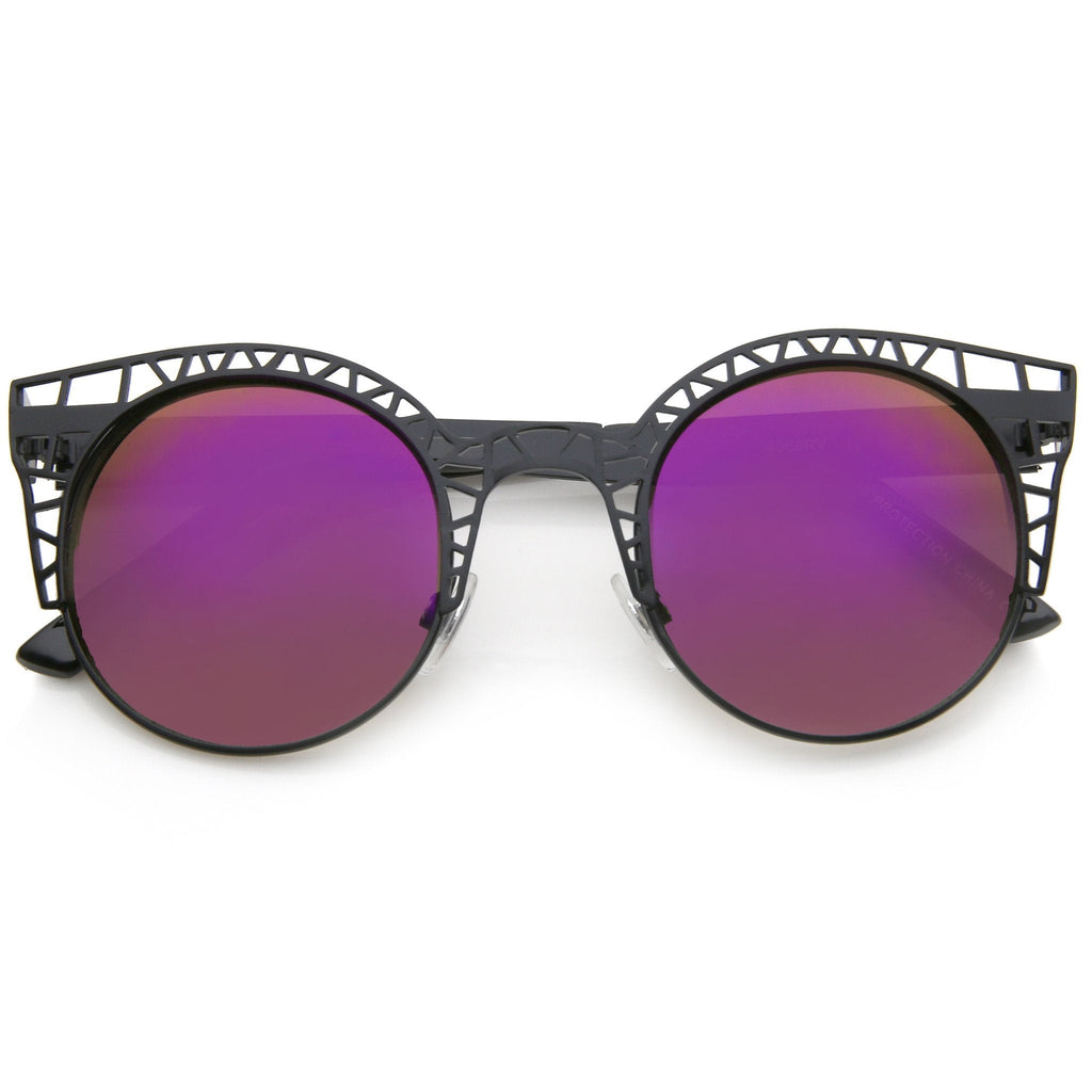Women's Laser Cut Mesh Mirror Lens Cat Eye Sunglasses A497