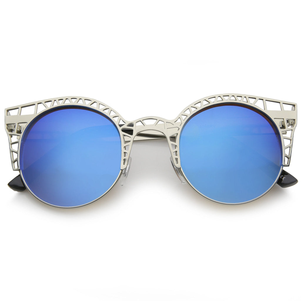 Women's Laser Cut Mesh Mirror Lens Cat Eye Sunglasses A497