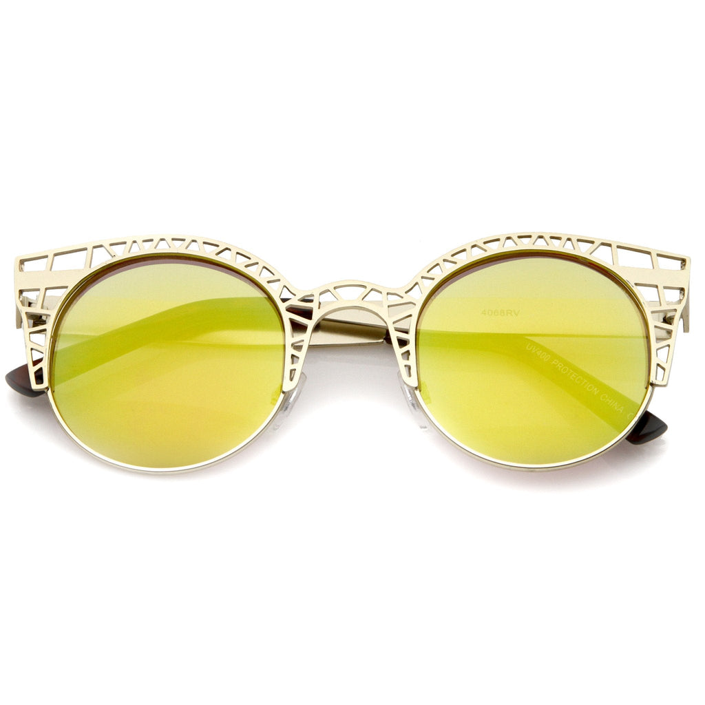 Women's Laser Cut Mesh Mirror Lens Cat Eye Sunglasses A497