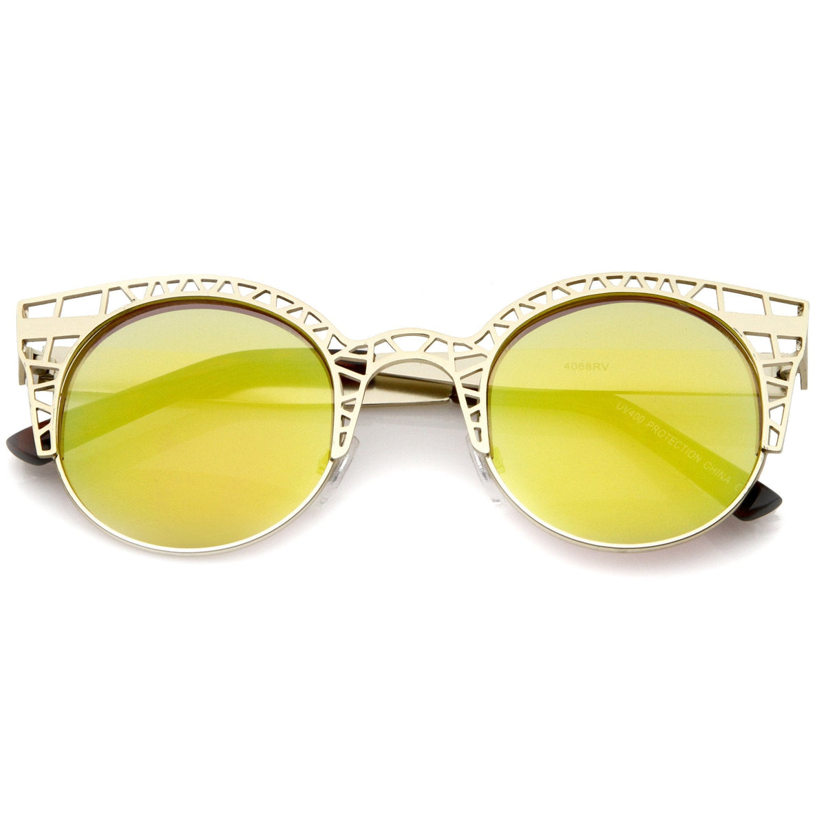 Women's Laser Cut Mesh Mirror Lens Cat Eye Sunglasses A497