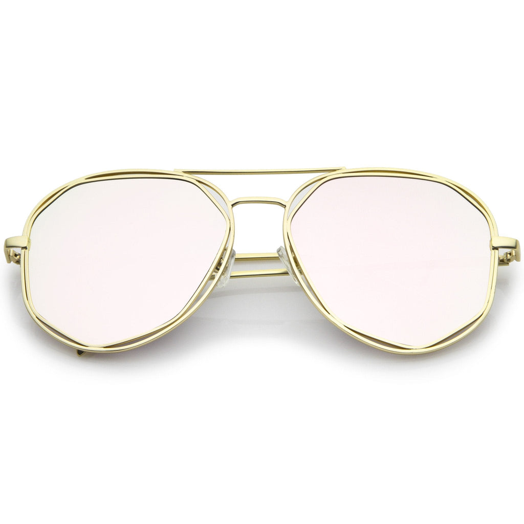 Geometric Hexagonal Mirrored Lens Aviator Sunglasses A827