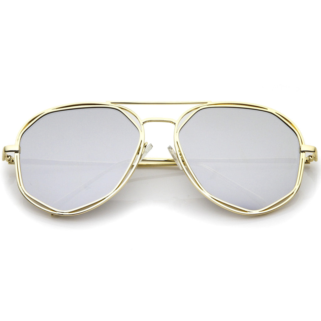Geometric Hexagonal Mirrored Lens Aviator Sunglasses A827