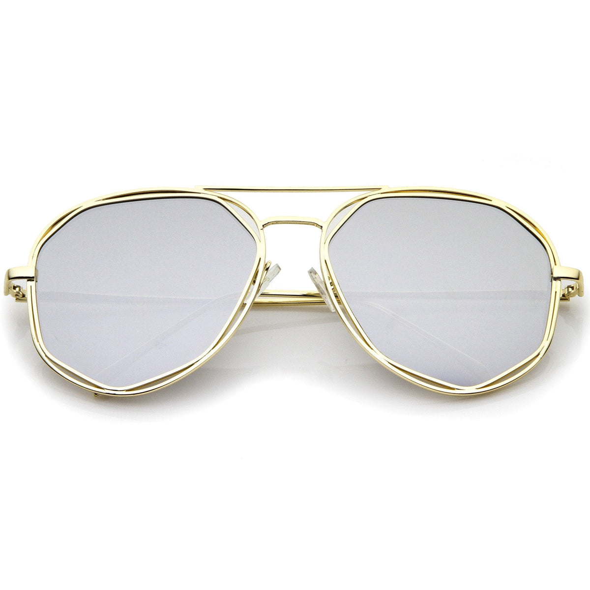 Geometric Hexagonal Mirrored Lens Aviator Sunglasses A827
