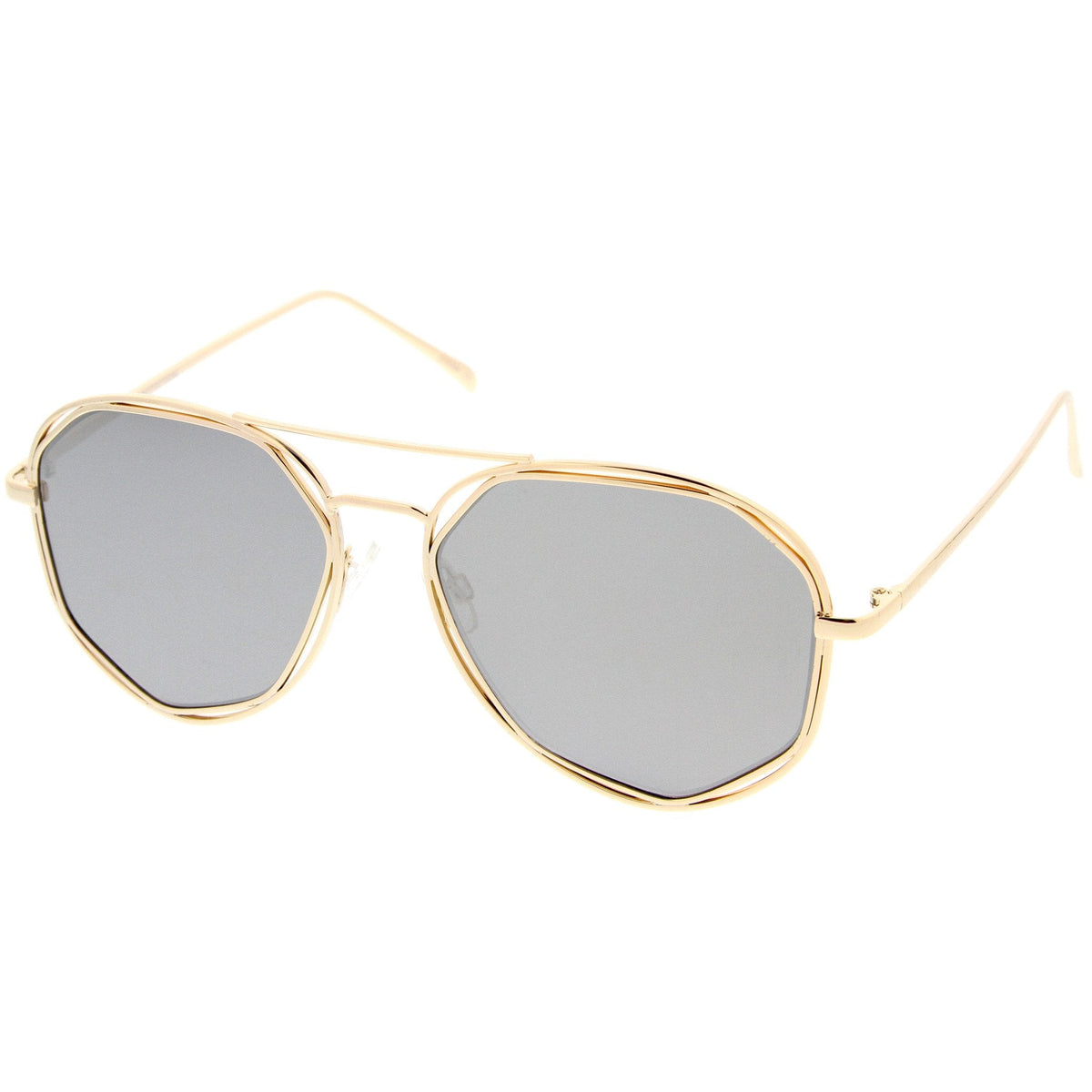 Geometric Hexagonal Mirrored Lens Aviator Sunglasses A827