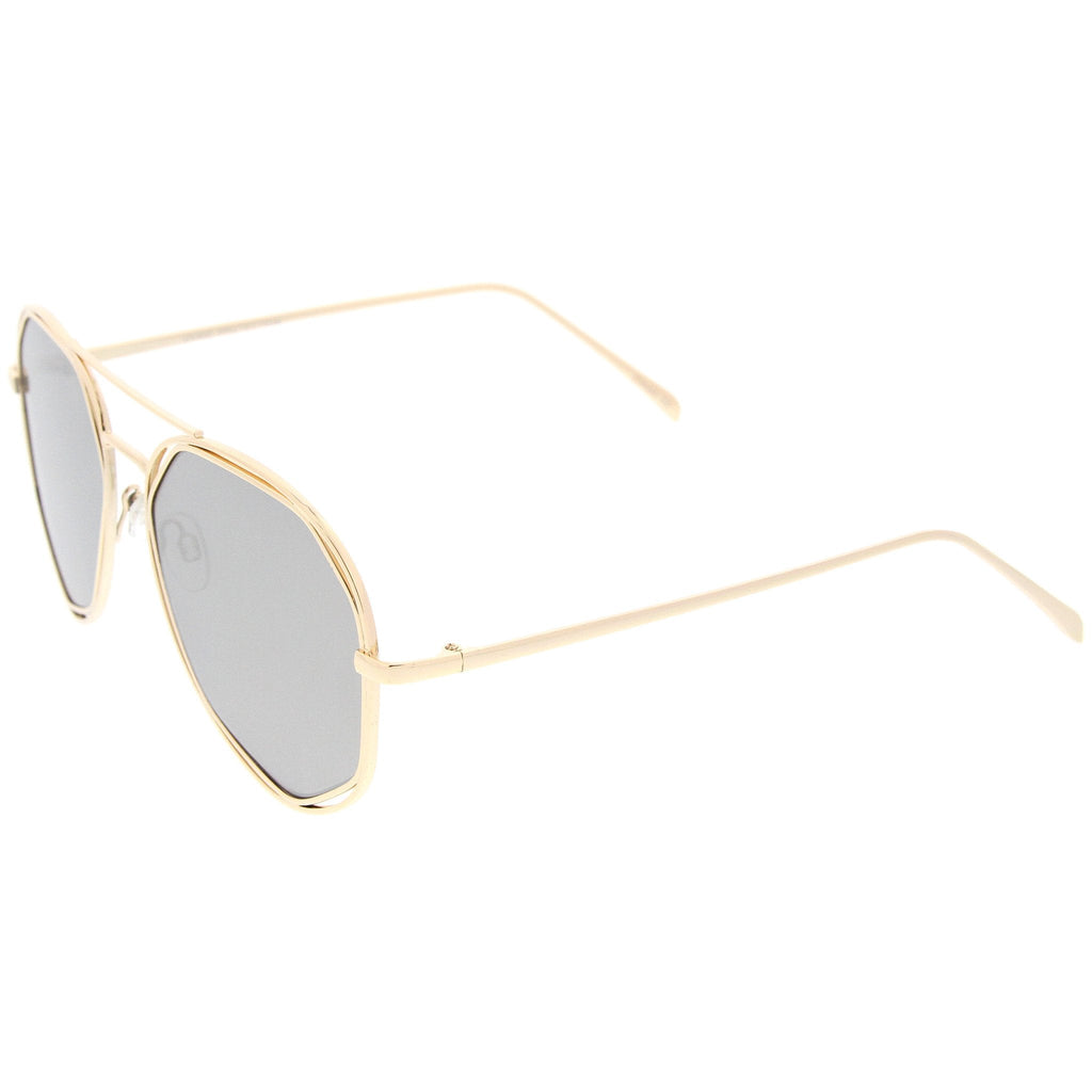 Geometric Hexagonal Mirrored Lens Aviator Sunglasses A827