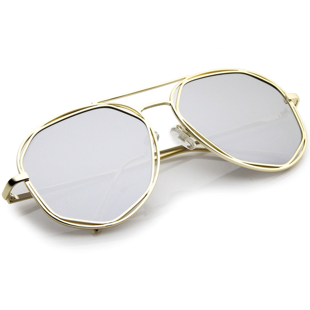 Geometric Hexagonal Mirrored Lens Aviator Sunglasses A827