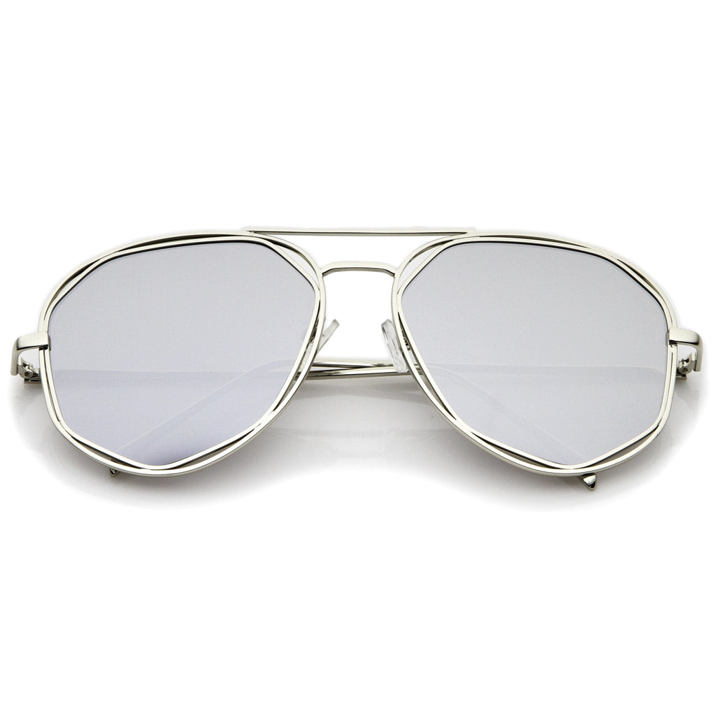 Geometric Hexagonal Mirrored Lens Aviator Sunglasses A827
