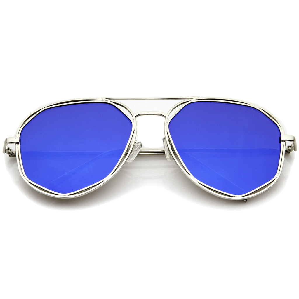 Geometric Hexagonal Mirrored Lens Aviator Sunglasses A827