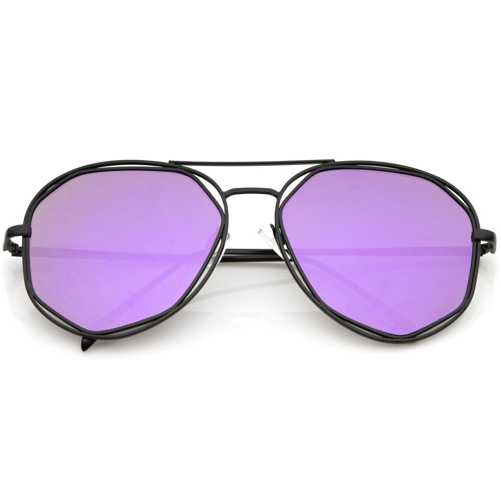 Geometric Hexagonal Mirrored Lens Aviator Sunglasses A827