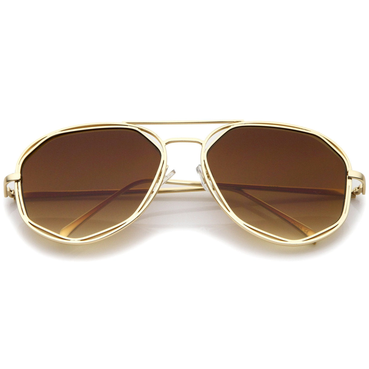 Geometric Hexagonal Laser Cut Flat Lens Aviator Sunglasses A828