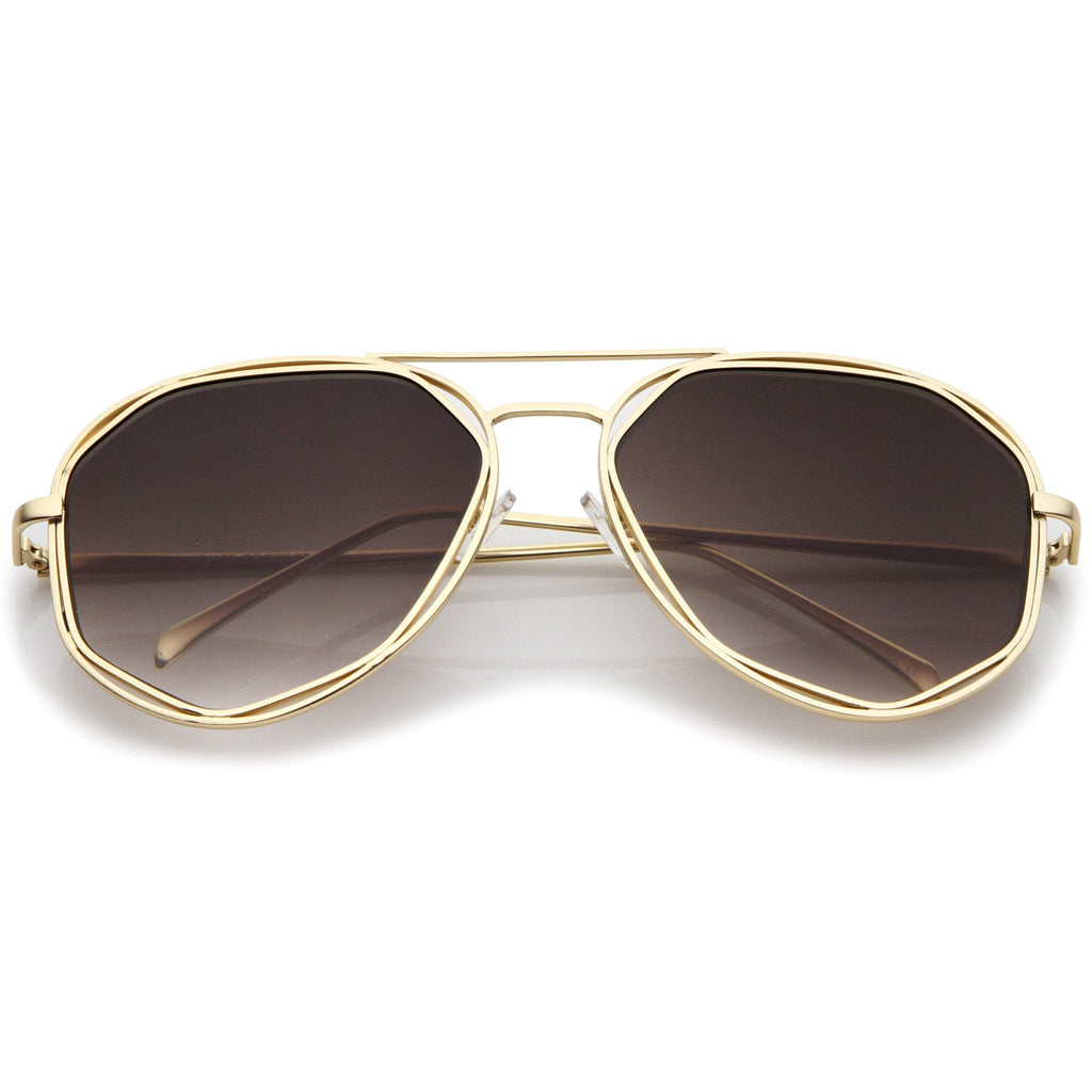 Geometric Hexagonal Laser Cut Flat Lens Aviator Sunglasses A828