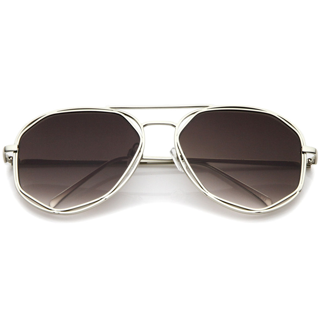 Geometric Hexagonal Laser Cut Flat Lens Aviator Sunglasses A828