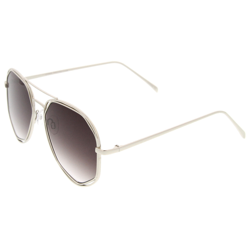 Geometric Hexagonal Laser Cut Flat Lens Aviator Sunglasses A828