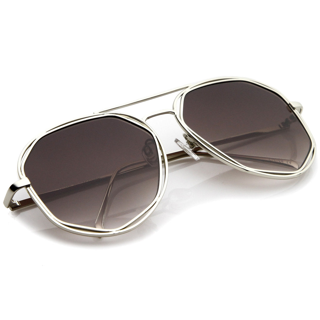 Geometric Hexagonal Laser Cut Flat Lens Aviator Sunglasses A828