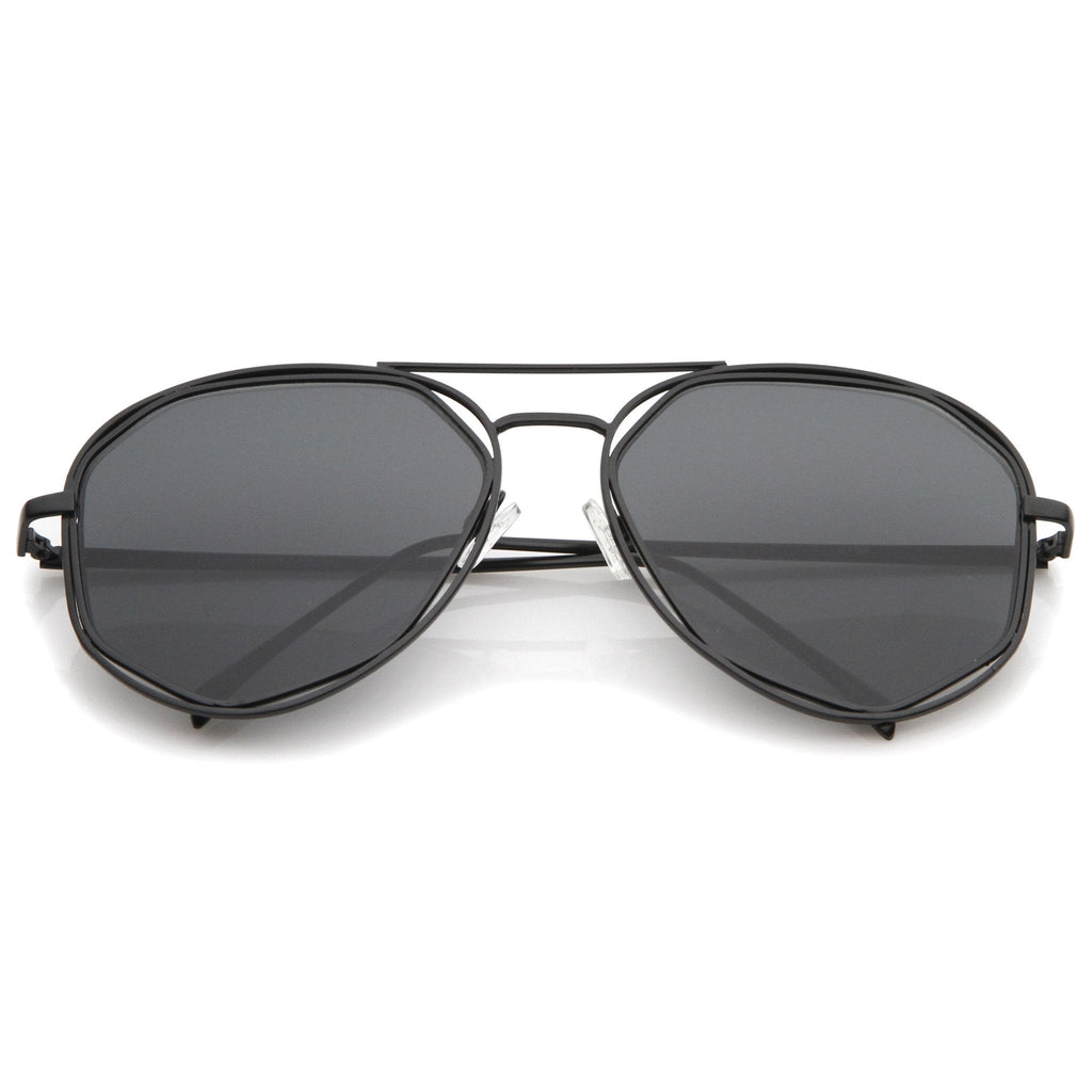 Geometric Hexagonal Laser Cut Flat Lens Aviator Sunglasses A828