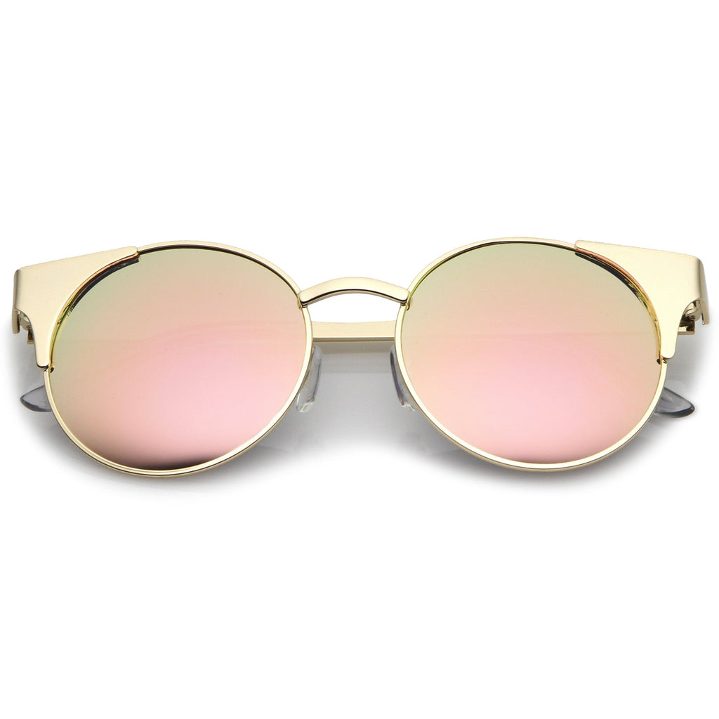 Premium Round Cat Eye  Half Frame Mirrored Flat Lens Sunglasses C359