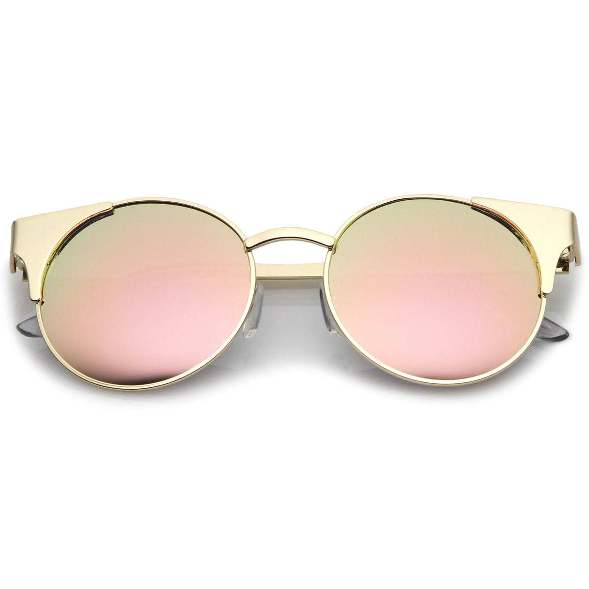 Premium Round Cat Eye  Half Frame Mirrored Flat Lens Sunglasses C359