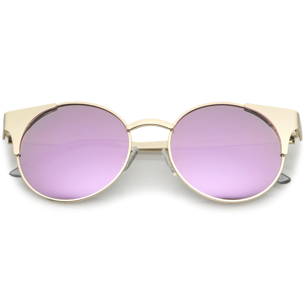 Premium Round Cat Eye  Half Frame Mirrored Flat Lens Sunglasses C359