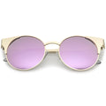 Premium Round Cat Eye  Half Frame Mirrored Flat Lens Sunglasses C359