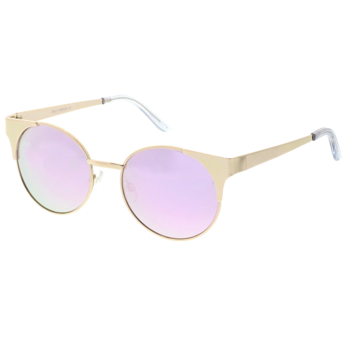 Premium Round Cat Eye  Half Frame Mirrored Flat Lens Sunglasses C359