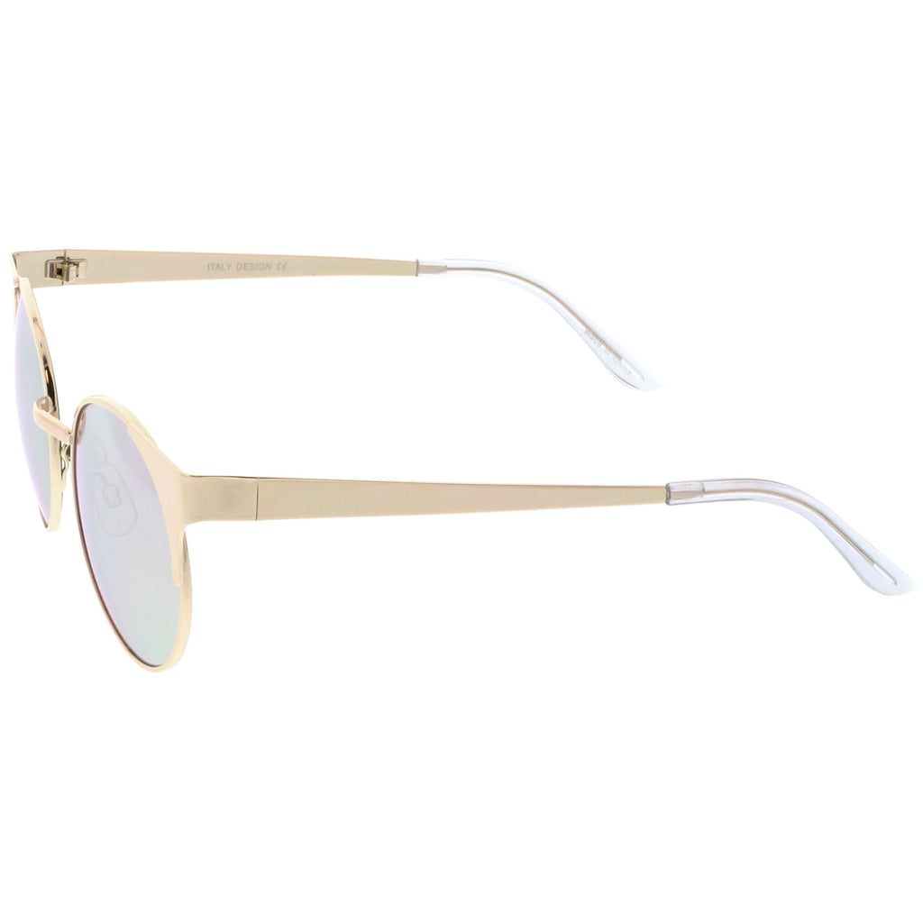 Premium Round Cat Eye  Half Frame Mirrored Flat Lens Sunglasses C359