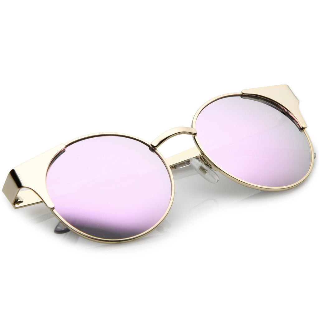 Premium Round Cat Eye  Half Frame Mirrored Flat Lens Sunglasses C359