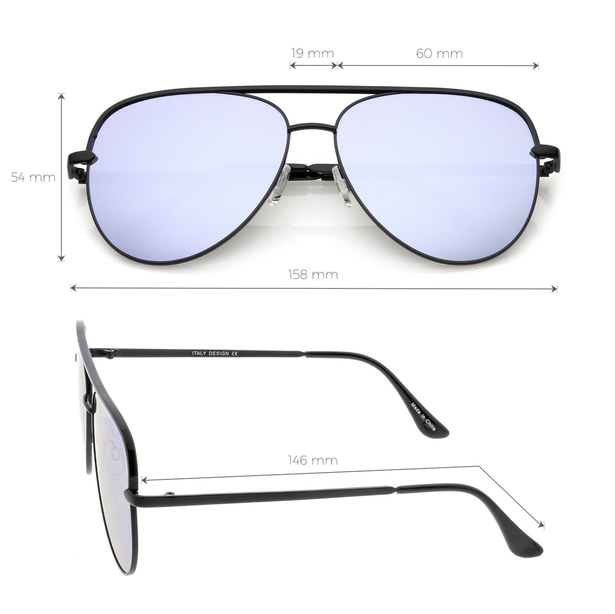 Premium Oversize Mirrored Flat Lens Aviator Sunglasses C361