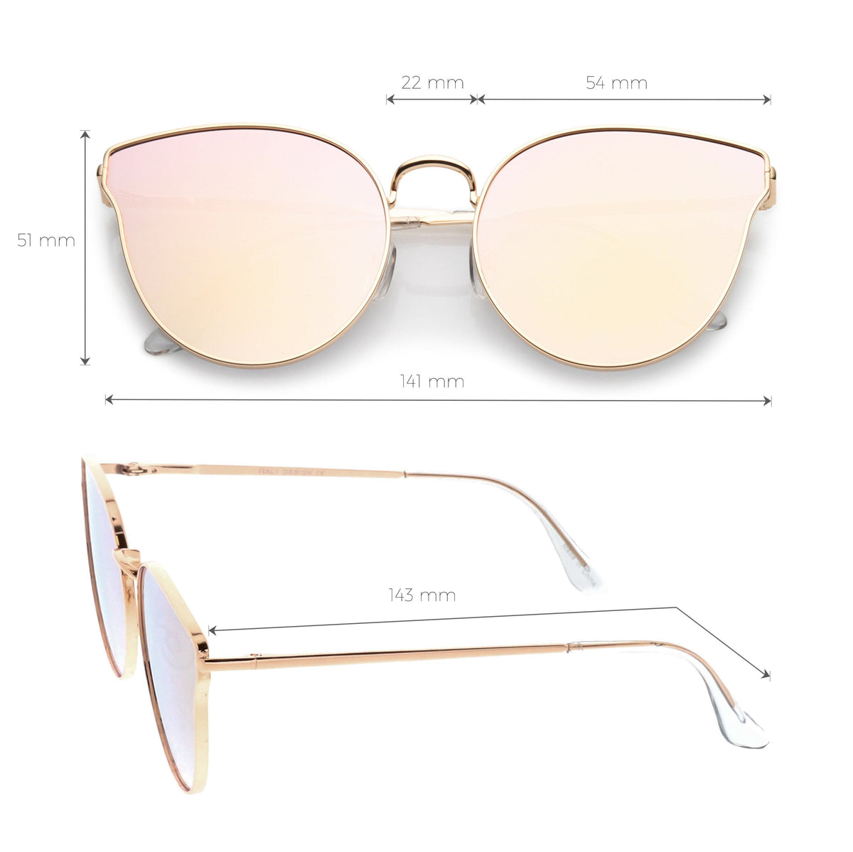 Women's Premium Mirrored Flat Lens Cat Eye Sunglasses C362