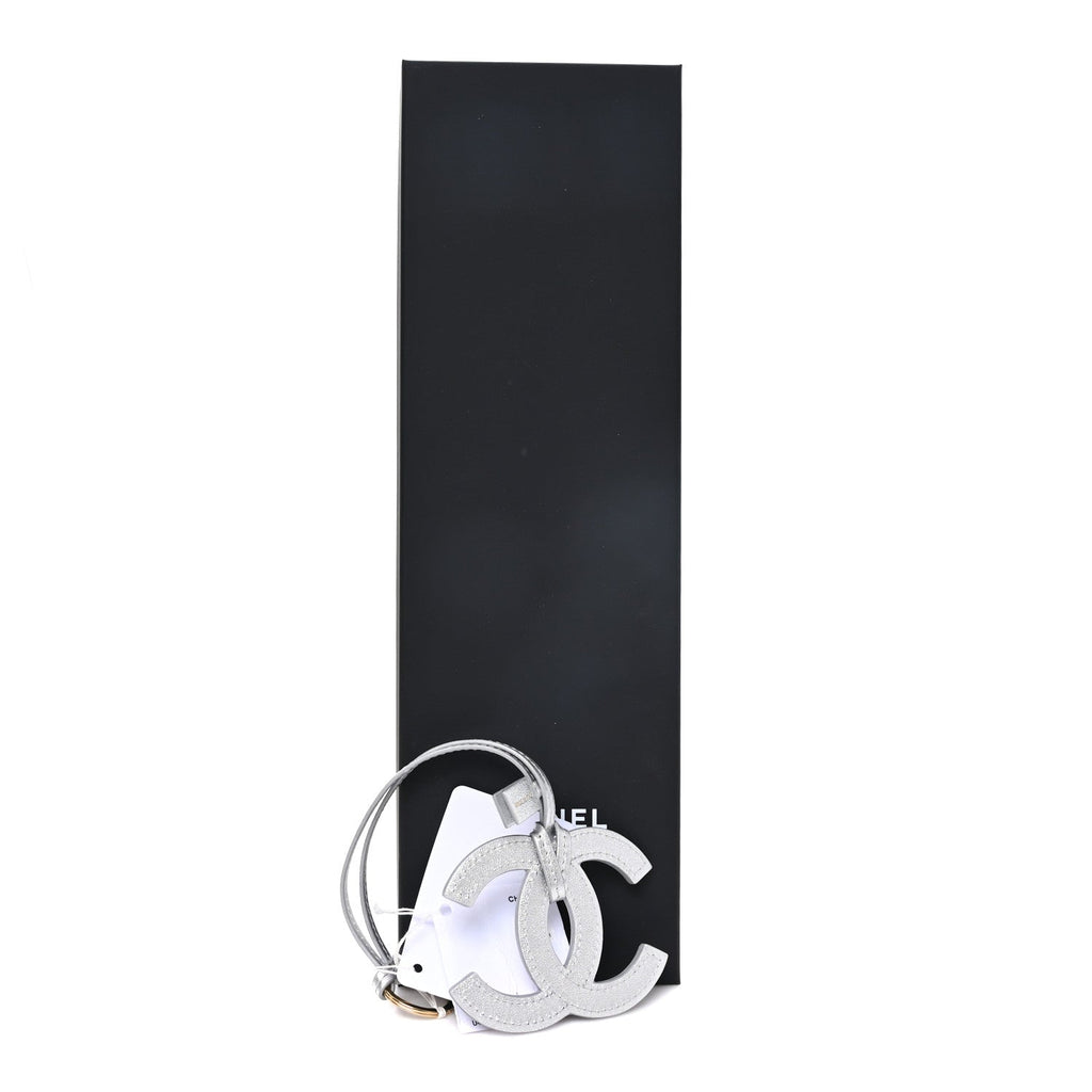 Metallic Lambskin Mini CC Bag Charm Silvery